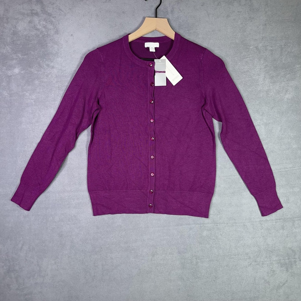 Charter Club Cardigan Preppy Jewel Tone Plum Purple Crewneck Petite Small PS NWT